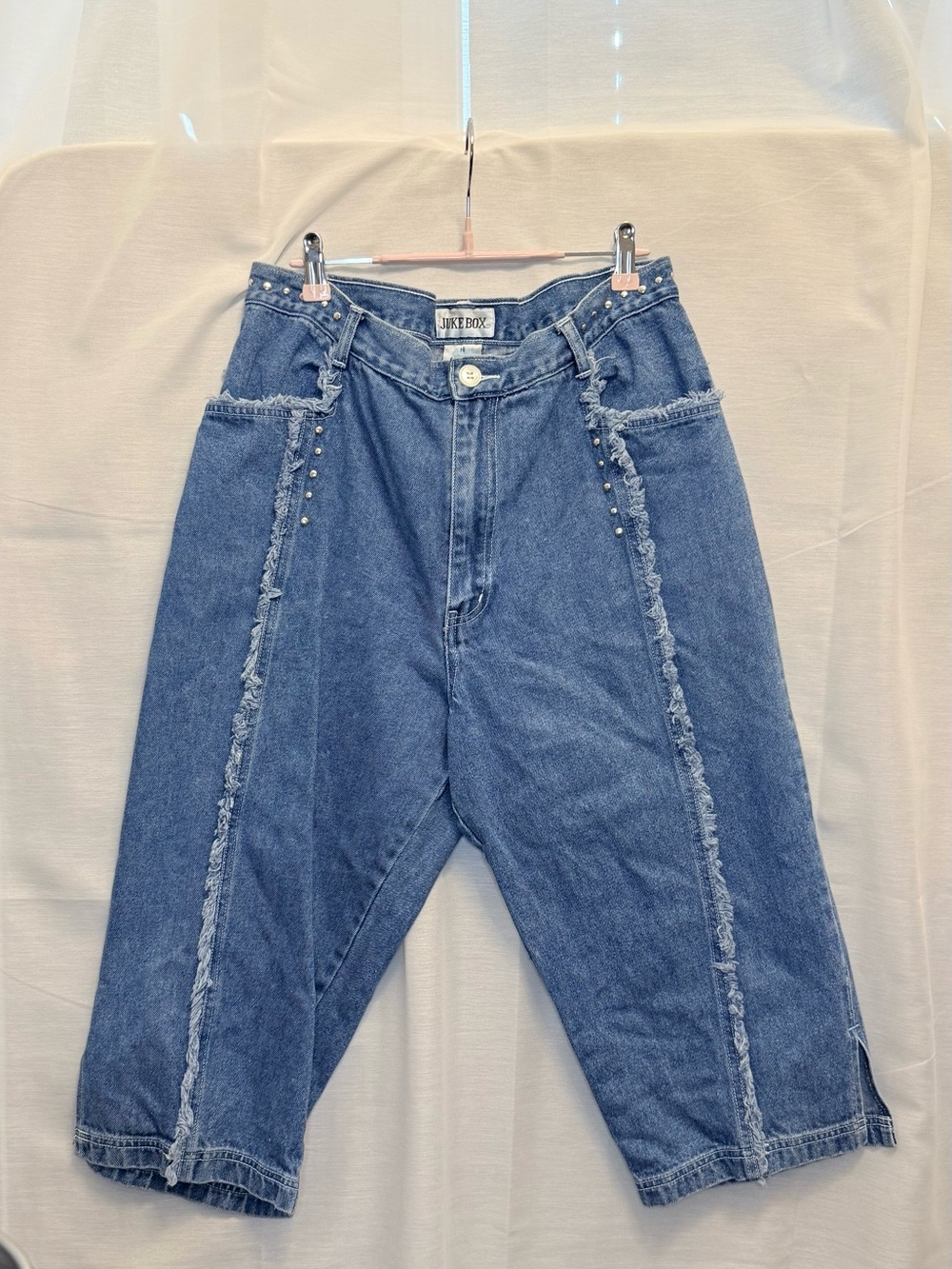 Women's Vintage Blue Distressed Panel Studded Capris